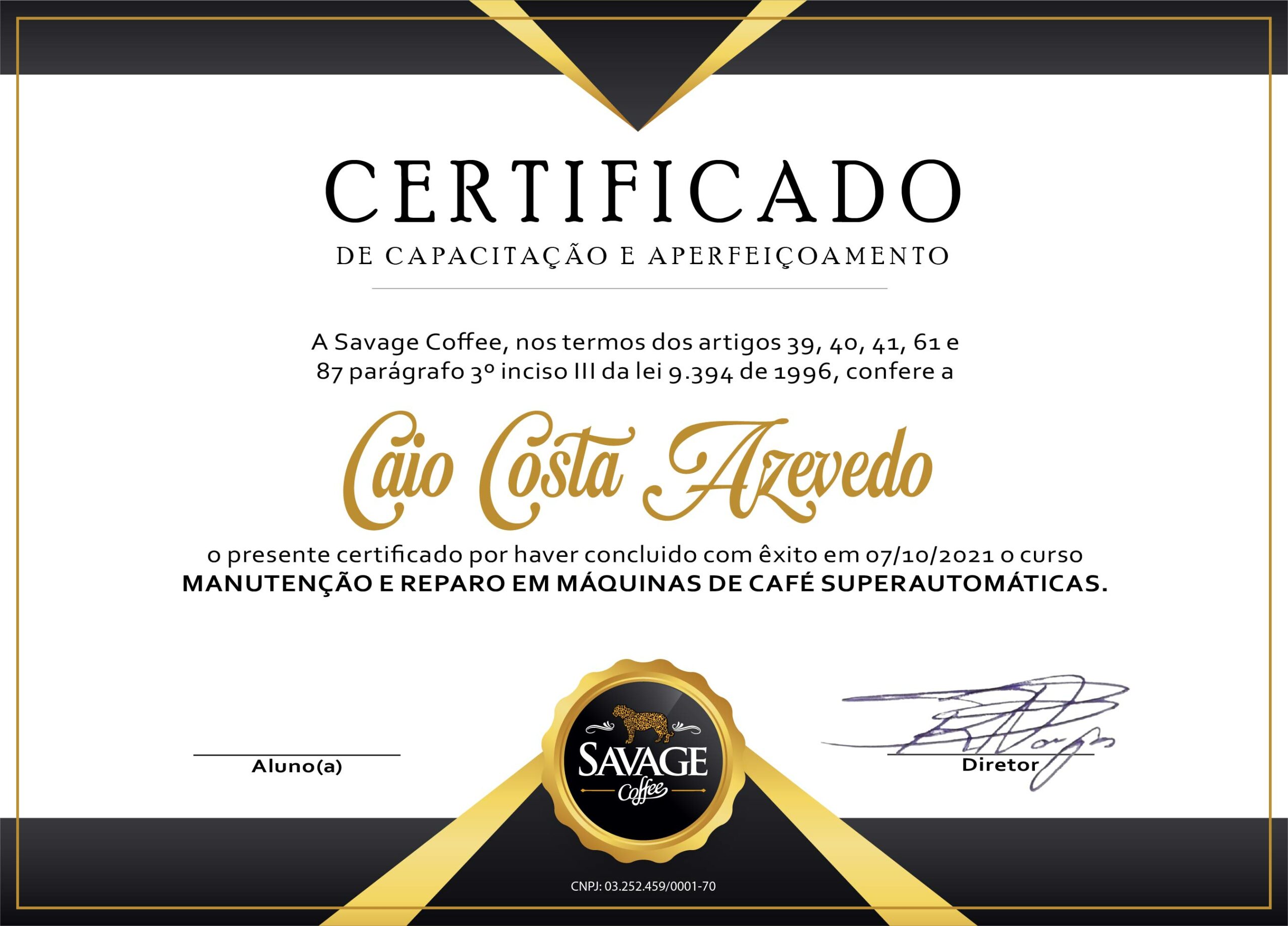Certificado Landing Page Savage Coffee